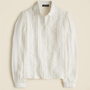 NWT Crew Lace Trim Button-up Shirt with Club Collar- Ivory Size 14